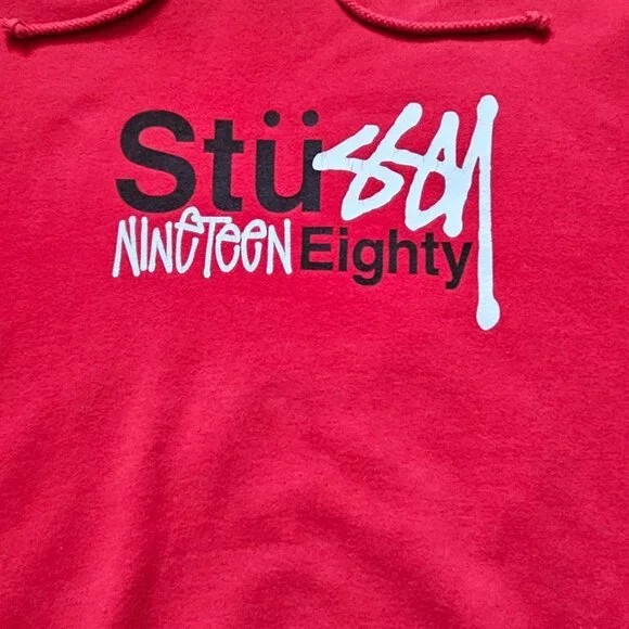 Vintage  Red Stussy graffiti logo "1980" pullover hoodie mens XL Made in USA - Picture 2 of 12